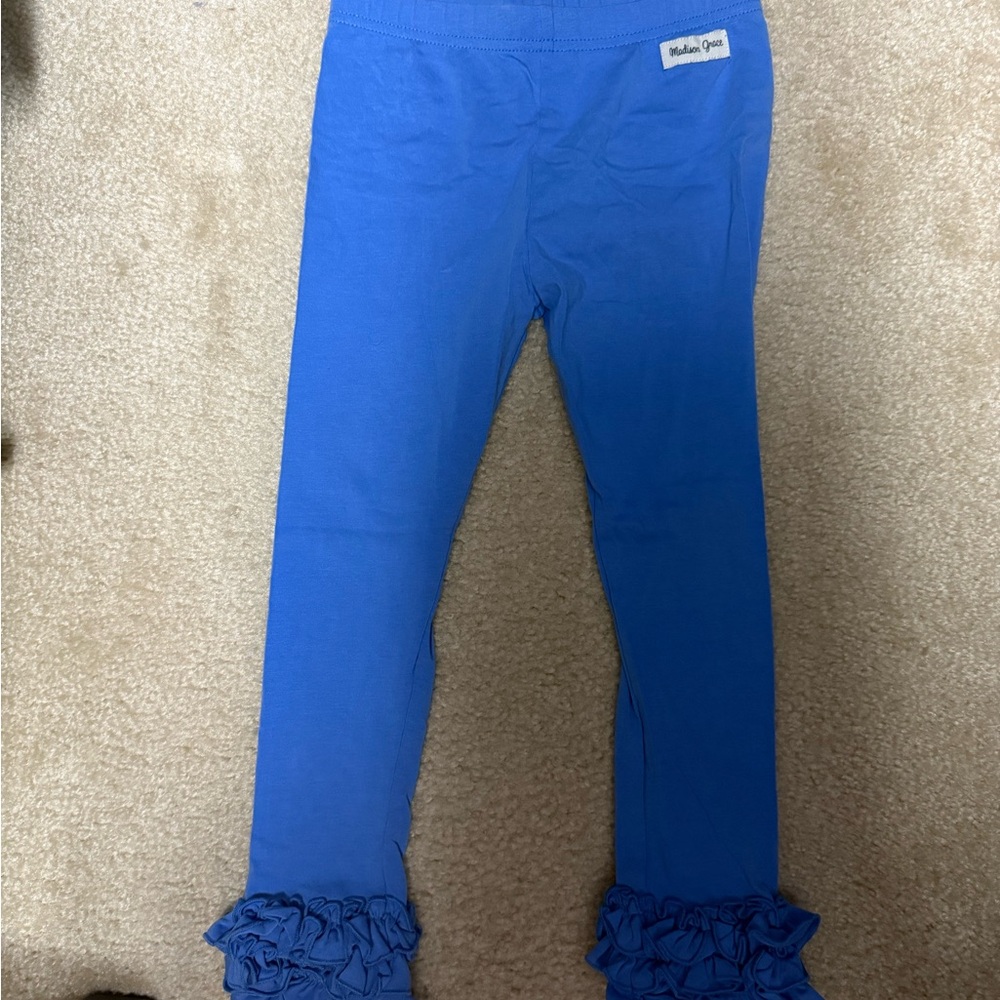 Madison Vibrant Blue Kids Leggings with Ruffles
